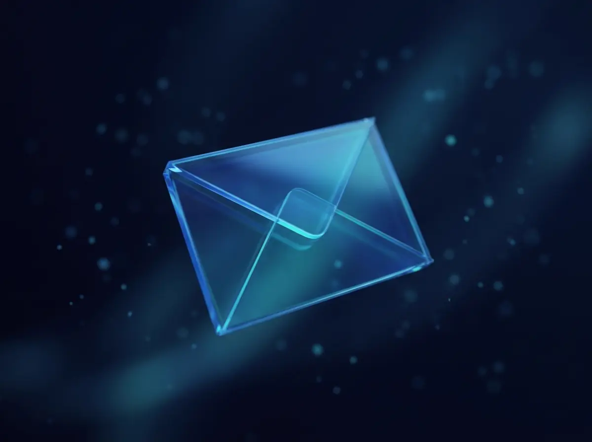 [Grafika wygenerowana przy użyciu SI] Abstrakcyjna geometryczna koperta symbolizująca newsletter AI.